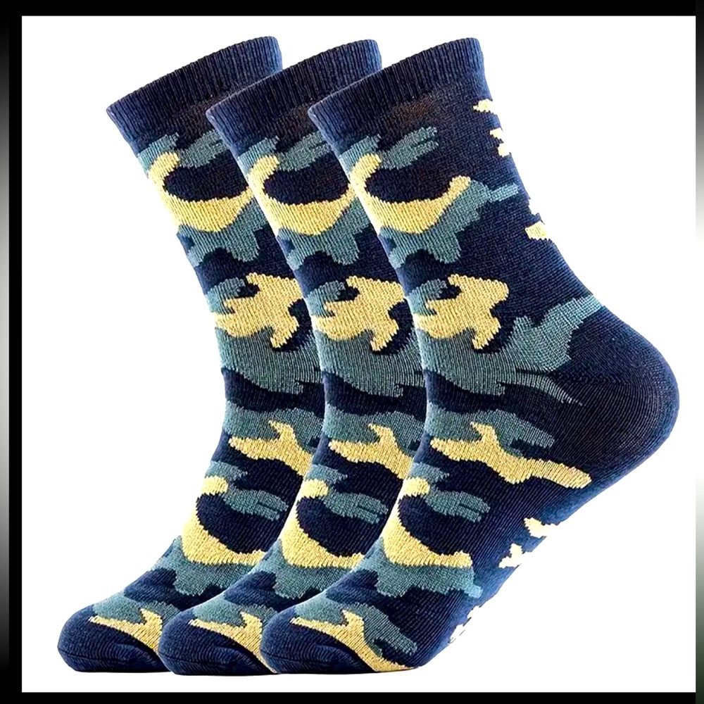 3 pair bundle crew camouflage socks new army style camo multi pack blue military